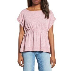 Caslon Heather Pink Peplum Top Adjustable Drawstring Waist
